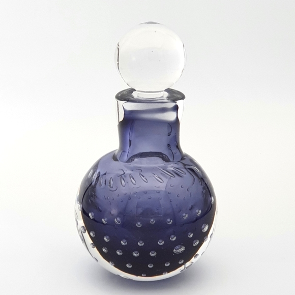 Other - VNTG Round Blown Glass Bubble Art Perfume Bottle with Stopper Blue